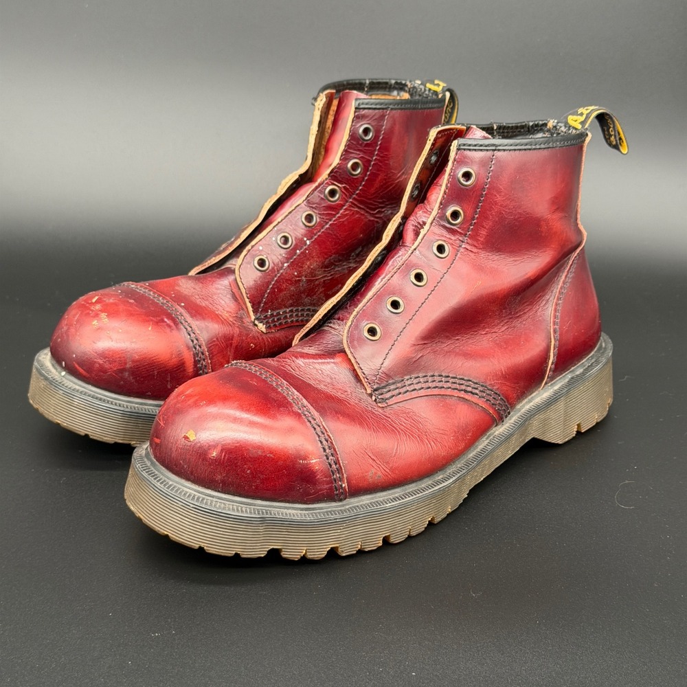 Dr. Martens Made in England Steel Toe Boots Oxblood Red Leather Mens 10 Vintage